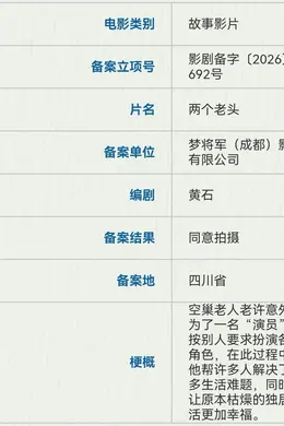 文牧野公司将拍新片《两个老头》 儒意影视立项《我与爱同谋》三部系列电影封面图